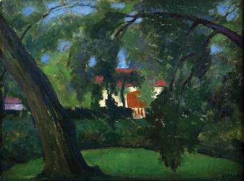 Trees with a house by 
																	Emil Orlik