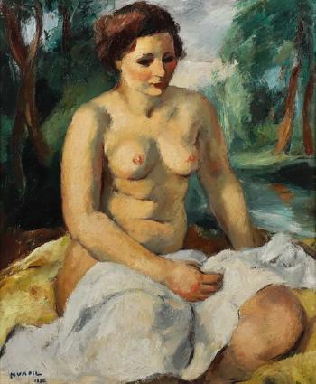 Femme nue assise, une étoffe blanche sur les genoux by 
																	Charles Kvapil
