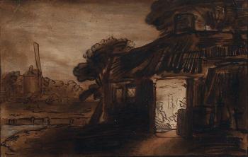 Paysage nocturne avec une chaumière au premier plan by 
																	Abraham Furnerius