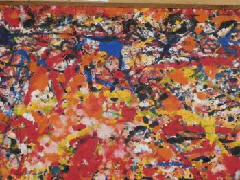 Red, orange, yellow, and black drip by 
																			Jackson Pollock