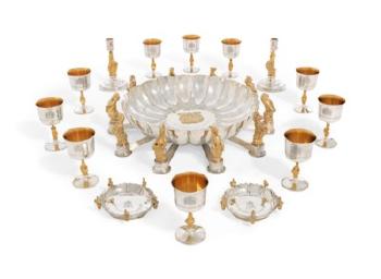 A Collection of Sixteen Elizabeth II Parcel-gilt Silver Royal Commemorative 'queen's Beasts' Tableware Made for the Silver Jubilee by 
																	 Garrard & Co Ltd