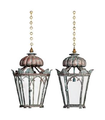 A Pair of Green-patinated Copper 'Windsor' Lanterns by 
																	 Jamb Limited