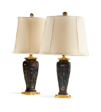 A Pair Of American Gilt And Polychrome-decorated Bronze Table Lamps by 
																	 Edward F Caldwell & Co