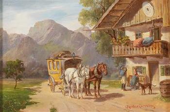 The Post Coach Resting by 
																			Ludwig Muller-Cornelius