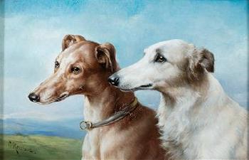 Two Greyhounds by 
																			Carl Reichert