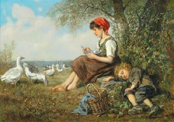 The Goose Girl Taking a Midday Break by 
																			Wilhelm Friedenberg