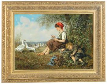 The Goose Girl Taking a Midday Break by 
																			Wilhelm Friedenberg
