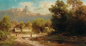 Landscape with Duck Pond and View of a Castle by 
																			Hugo Ullik