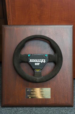 A Personal Formula One Steering Wheel, with plaque inscribed '1st-1991 British Grand Prix, Nigel Mansell, Williams Renault FW14-5' by 
																	 Renault SA