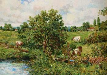 Cows By A River by 
																	Jack Cudworth