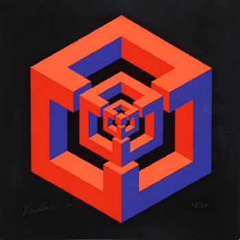 Cube within Cube (Red and Blue) by 
																			Jose Maria Yturralde