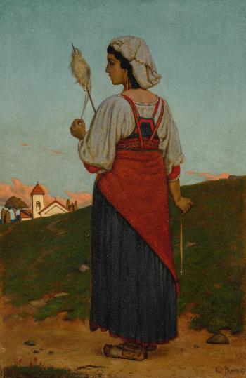 Peasant Girl With Spindle And Distaff by 
																	Charles Caryl Coleman
