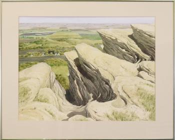 Sandstone Outcrop And Prairie Fields by 
																			James Stanford Perrott