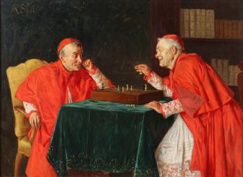 Two cardinals playing chess by 
																			Alessandro Sani