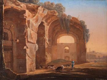 An Italianate Landscape With A Shepherd Before Classical Ruins Possibly The Baths Of Diocletian by 
																	Jan Asselyn