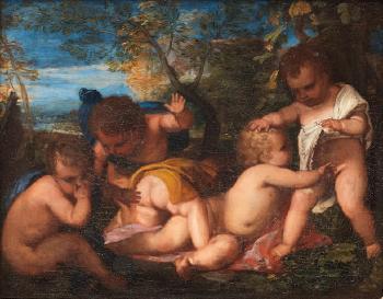 Putti Cavorting In A Landscape by 
																	 Titian