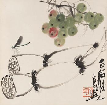 Grapes And Lotus Root by 
																	 Qi Liangyi