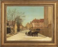 Town scenery with a sleigh by 
																			Christian Olavius Zeuthen