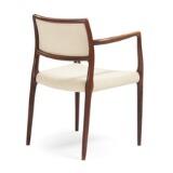 Set of five teak armchairs, upholstered in seat and back with light wool by 
																			 J L Moller