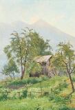 A mountain landscape with a shed on a plot of land by 
																			Marie Augustin Zwiller