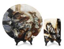 Two earthenware dishes decorated with black and white glaze by 
																			Jeppe HagedOrn-Olsen