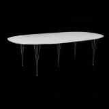 Super-Ellipse, Dining table with five legs of chromed steel and top of white laminate by 
																			Piet Hein