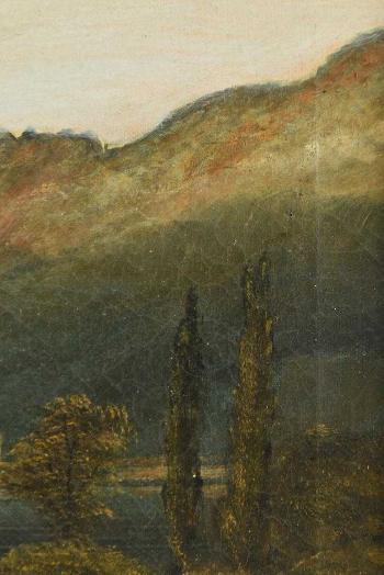 Mountainous Landscape with Lake and Romanesque Church by 
																			Charles Euphrasie Kuwasseg