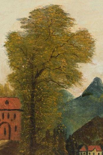 Mountainous Landscape with Lake and Romanesque Church by 
																			Charles Euphrasie Kuwasseg