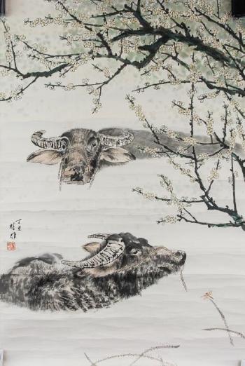 Two water buffalo and flower by 
																			 Fang Chuxiong