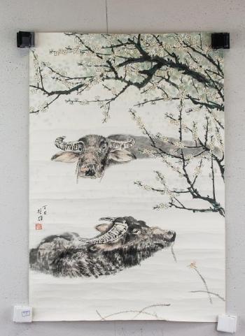 Two water buffalo and flower by 
																			 Fang Chuxiong