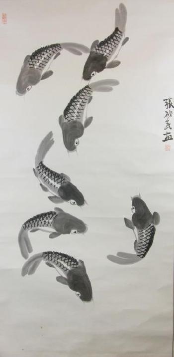 School of swimming carp by 
																			 Zhang Qimin