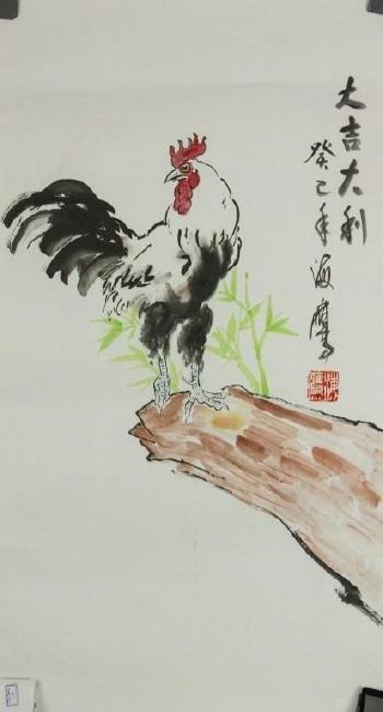 Rooster standing on rocks by 
																			Bao Haiying