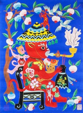 Huxian folk art painting by 
																			 Yan Yuzhen