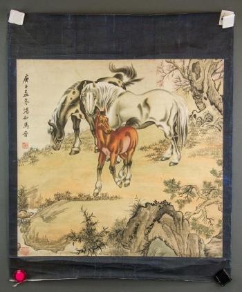 Three horses with landscape by 
																			 Ma Jin