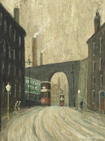 Old Bridge With Trams by 
																	Arthur Delaney