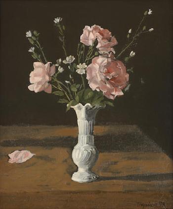 Pink Roses In A Vase by 
																	Yannis Tsaroukhis