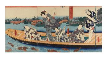 Comprising an oban tate-e triptych, an oban tate-e diptych, and two oban tate-e prints by 
																	Utagawa Kunisada