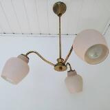 Brass chandelier, three branches mounted with glass shades by 
																			Bent Karlby