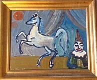 Composition with a prancing horse and circus clown by 
																			Eyvind Olesen