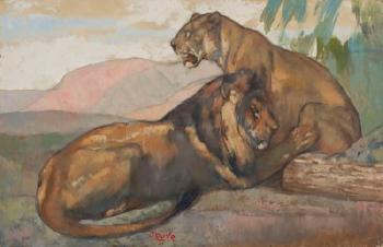 Lion Couché Et Lionne Assise' by 
																	Paul Jouve