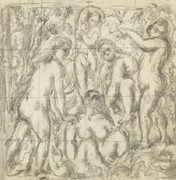Cinq Baigneuses (Recto); Etudes De Baigneuse (Verso) by 
																	Paul Cezanne