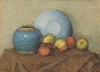 Appels, Ronde Pot En Plaat Op Een Tafel by 
																	Piet Mondrian