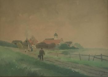 Paysan devant un village by 
																	Henry Janlet