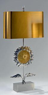 Lampe à Abat-Jour En Laiton Brossé Et Fut à DéCor D'Un Tournesol En Bronze Argenté by 
																	 Maison Charles