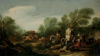 A Military Skirmish in a Wooded Landscape by 
																	Jan Asselyn