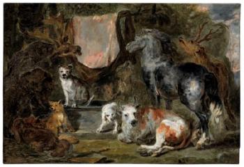 A Study of a Horse, An Ox, Dogs, a Boar, Stags, a Goat and Foxes by 
																	Jan Fyt