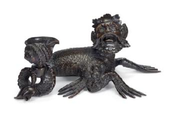 A Bronze Inkwell in the Form of a Sea Monster by 
																	Severo Calzetta da Ravenna