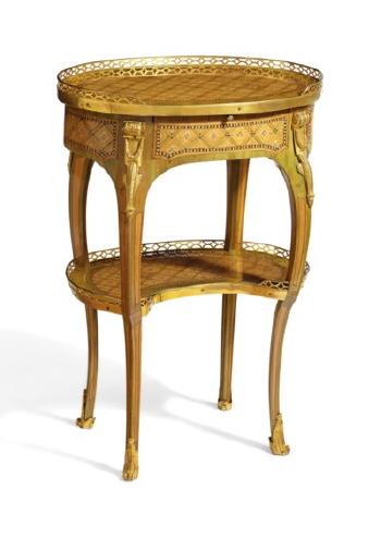 A Louis XVI Ormolu-mounted Stained Sycamore Parquetry Table a Ecrire by 
																	Roger Vandercruse
