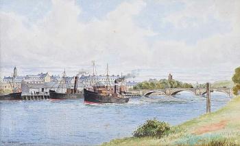 Coal Boats In The Harbour Coleraine by 
																	Frank Hargy