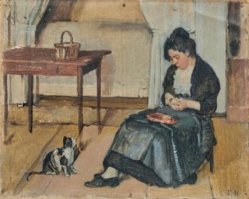 Sitzende Frau, Einen Apfel Schälend by 
																	Ferdinand Hodler